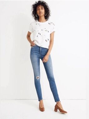 Madewell High Rise Blue Skinny Jeans with Distressed Step Hem Size 31 NWT $135
